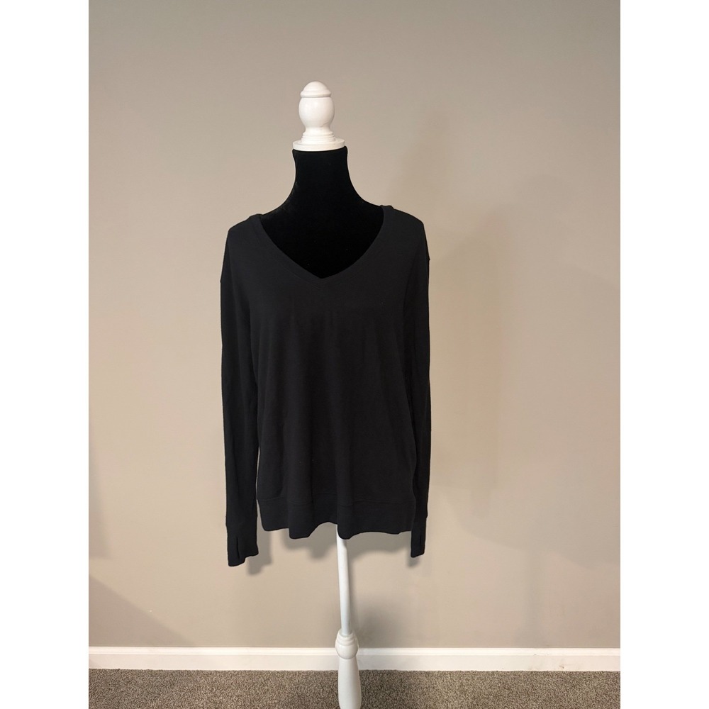Athleta Black V Neck Pullover Womens Large Long Sleeve Lounge Sweatshirt Top